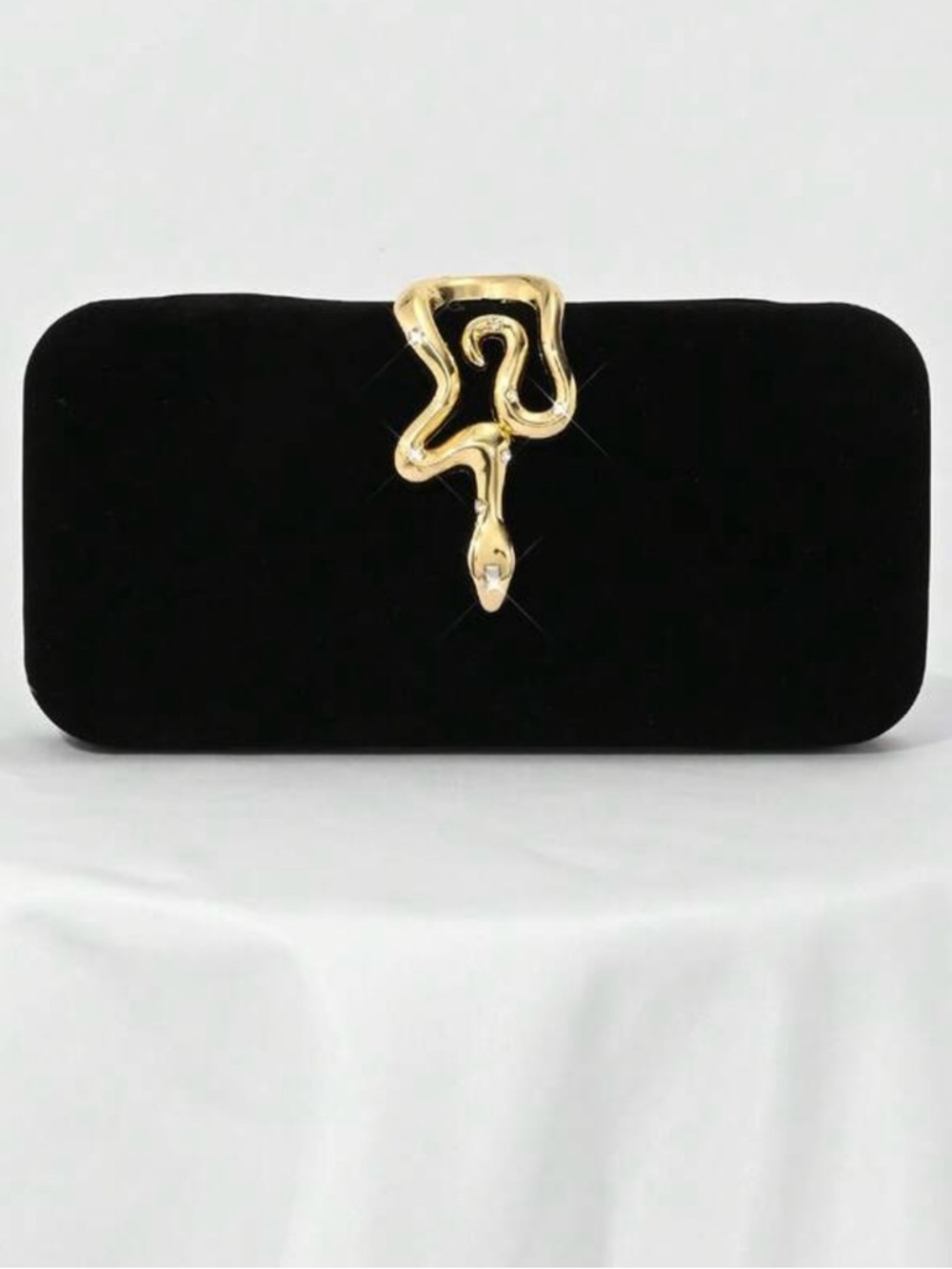 Black Velvet Clutch with Gold Snake Accent